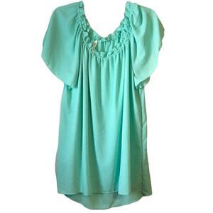 Forgotten Grace Aqua Poly Blouse